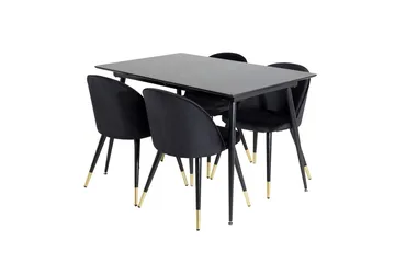 Silar Rektangulær Spisegruppe 120-160 cm med 4 Velvet Spisestoler - svart - Møbler - Bord - Spisegruppe