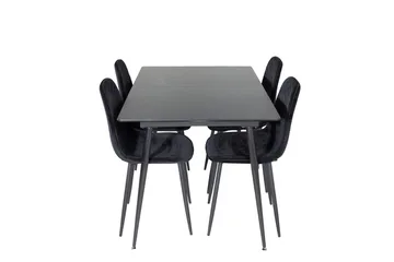 Silar Rektangulær Spisegruppe 120-160 cm med 4 Polar Spisestoler - svart - Møbler - Bord - Spisegruppe