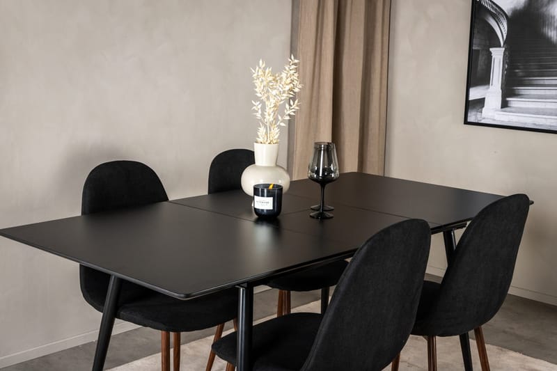Silar Rektangulær Spisegruppe 120-160 cm med 4 Polar Spisestoler - svart - Møbler - Bord - Spisegruppe