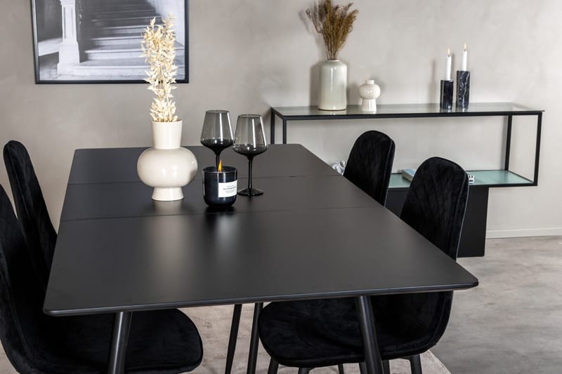 Silar Rektangulær Spisegruppe 120-160 cm med 4 Polar Spisestoler - svart - Møbler - Bord - Spisegruppe