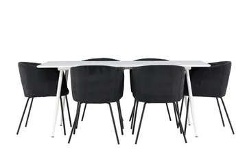 Silar Spisegruppe 180 cm Rektangulær med 6 Berit stoler - Hvid/Sort - Møbler - Bord - Spisegruppe