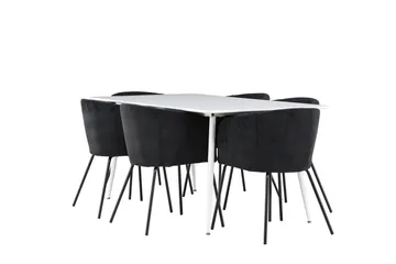 Silar Spisegruppe 180 cm Rektangulær med 6 Berit stoler - Hvid/Sort - Møbler - Bord - Spisegruppe