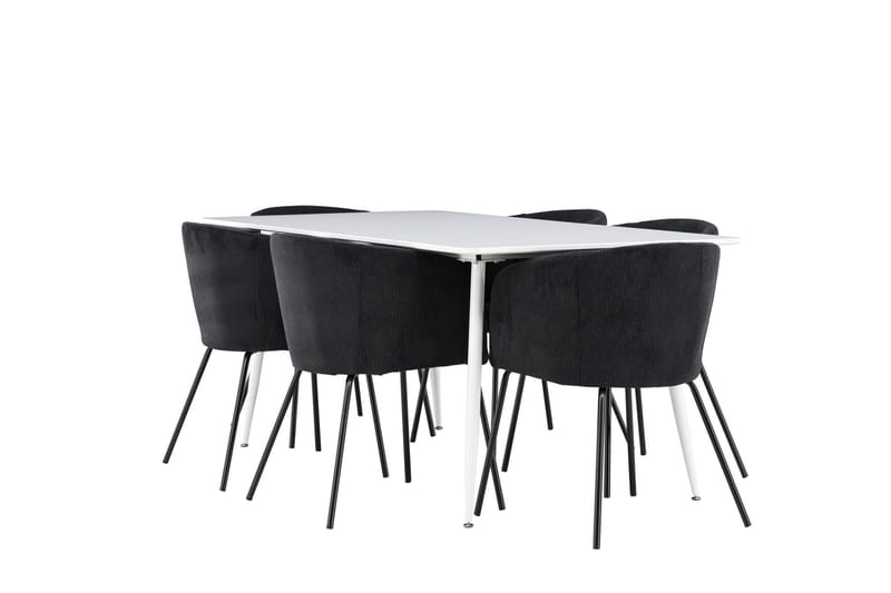 Silar Spisegruppe 180 cm Rektangulær med 6 Berit stoler - Hvid/Sort - Møbler - Bord - Spisegruppe