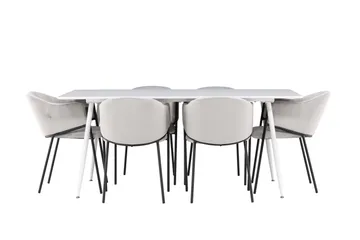 Silar Spisegruppe 180 cm Rektangulær med 6 Evelina stoler - Hvid/Grå - Møbler - Bord - Spisegruppe