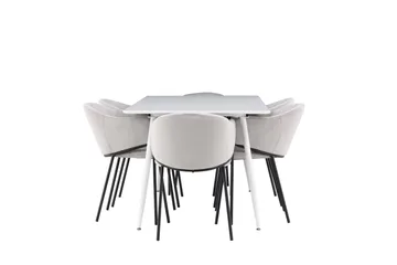 Silar Spisegruppe 180 cm Rektangulær med 6 Evelina stoler - Hvid/Grå - Møbler - Bord - Spisegruppe