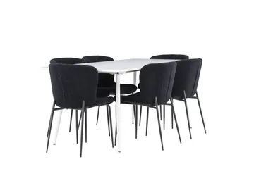Silar Spisegruppe 180 cm Rektangulær med 6 Modesto stoler - Hvid/Sort - Møbler - Bord - Spisegruppe