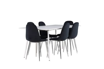 Silar Spisegruppe 180 cm Rektangulær med 6 Polar stoler - Hvid/Sort - Møbler - Bord - Spisegruppe