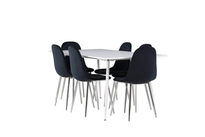 Silar Spisegruppe 180 cm Rektangulær med 6 Polar stoler, Hvid/Sort