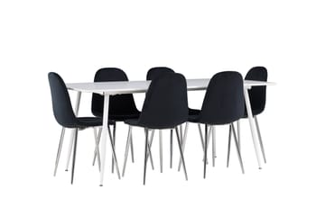 Silar Spisegruppe 180 cm Rektangulær med 6 Polar stoler - Hvid/Sort - Møbler - Bord - Spisegruppe