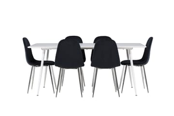 Silar Spisegruppe 180 cm Rektangulær med 6 Polar stoler - Hvid/Sort - Møbler - Bord - Spisegruppe