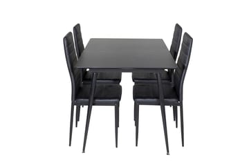 Silar Spisegruppe Forlengningsbar 120 cm Rektangulær med 4 Slim Stoler - Sort - Møbler - Bord - Spisegruppe
