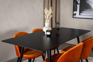 Silar Spisegruppe Forlengningsbar 120 cm Rektangulær med 4 Velvet Stoler - Sort - Møbler - Bord - Spisegruppe