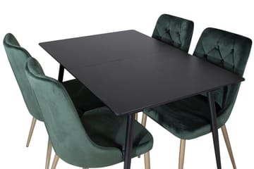 Silar Spisegruppe Uttrekkbar 120 cm Rektangulær med 4 Velvet Deluxe stoler - Svart/Gull/Grønn - Møbler - Bord - Spisegruppe
