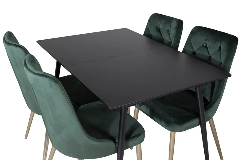 Silar Spisegruppe Uttrekkbar 120 cm Rektangulær med 4 Velvet Deluxe stoler - Svart/Gull/Grønn - Møbler - Bord - Spisegruppe