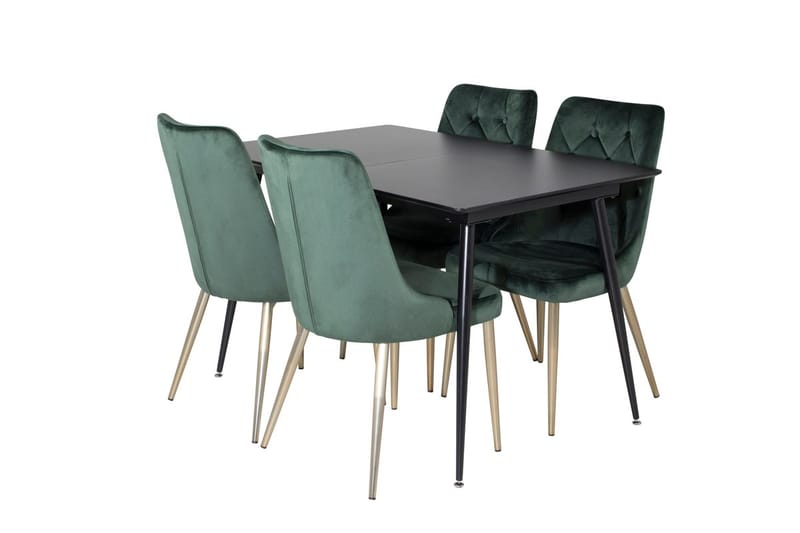 Silar Spisegruppe Uttrekkbar 120 cm Rektangulær med 4 Velvet Deluxe stoler - Svart/Gull/Grønn - Møbler - Bord - Spisegruppe