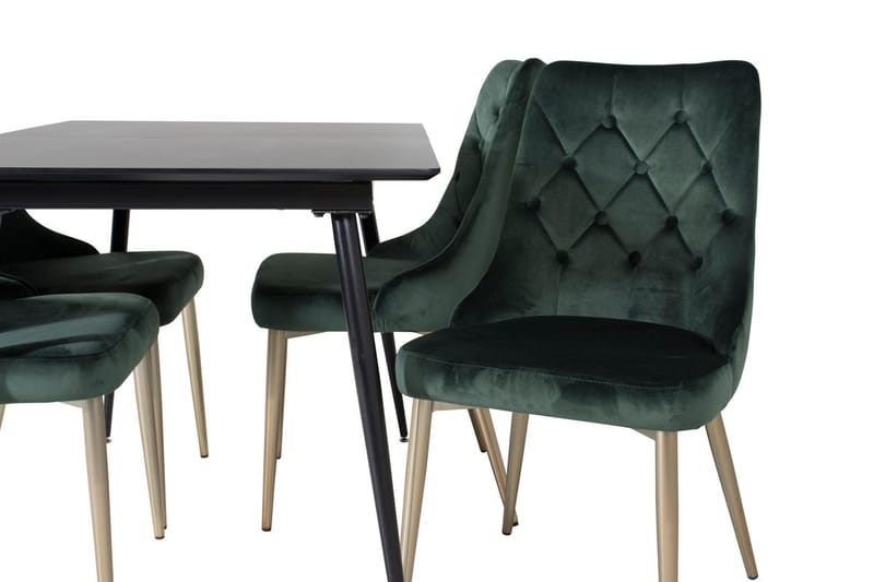 Silar Spisegruppe Uttrekkbar 120 cm Rektangulær med 4 Velvet Deluxe stoler - Svart/Gull/Grønn - Møbler - Bord - Spisegruppe