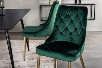 Silar Spisegruppe Uttrekkbar 120 cm Rektangulær med 4 Velvet Deluxe stoler - Svart/Gull/Grønn - Møbler - Bord - Spisegruppe