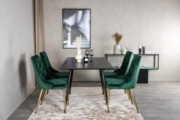Silar Spisegruppe Uttrekkbar 120 cm Rektangulær med 4 Velvet Deluxe stoler - Svart/Gull/Grønn - Møbler - Bord - Spisegruppe