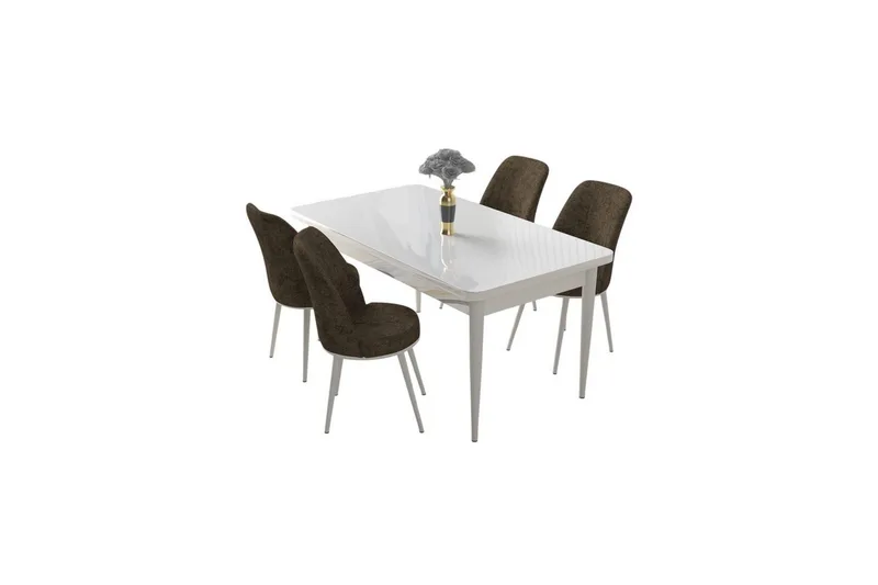 Sivaji Spisegruppe 4-seter - Hvit/Brun - Møbler - Bord - Spisegruppe