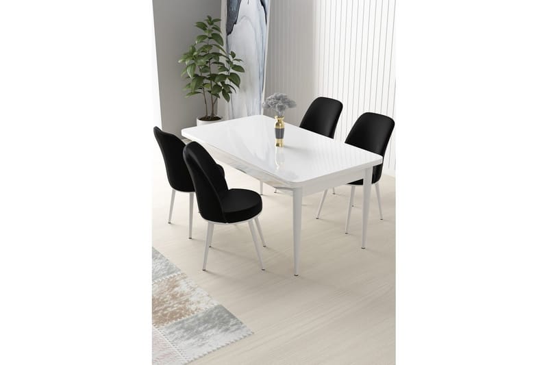 Sivaji Spisegruppe 4-seter - Hvit/Svart - Møbler - Bord - Spisegruppe