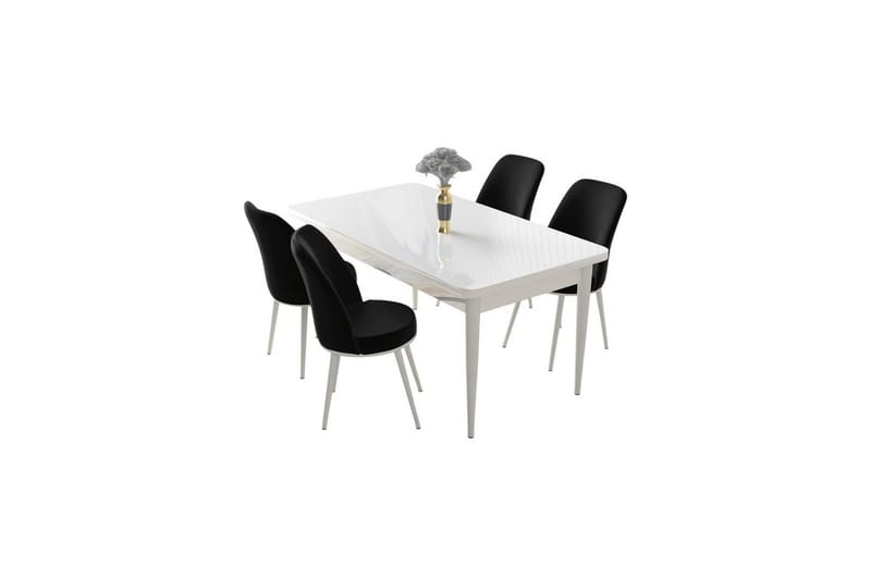 Sivaji Spisegruppe 4-seter - Hvit/Svart - Møbler - Bord - Spisegruppe