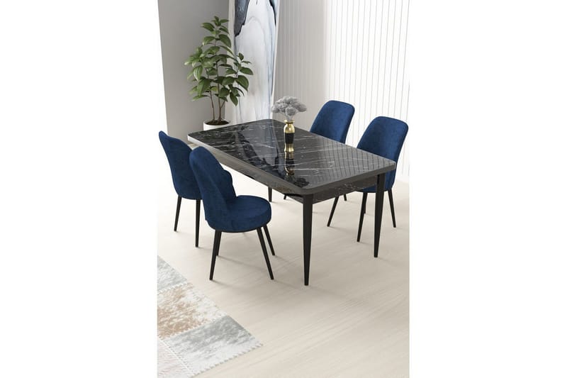 Sivaji Spisegruppe 4-seter - Svart/Marineblå - Møbler - Bord - Spisegruppe