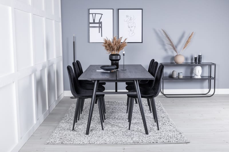 Sleek Matgruppe Forlengningsbar 195 cm Rektangulær med 6 Polar stoler, Sort