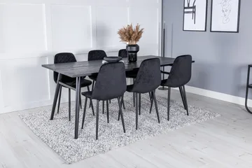 Sleek Matgruppe Forlengningsbar 195 cm Rektangulær med 6 Polar stoler - Sort - Møbler - Bord - Spisegruppe