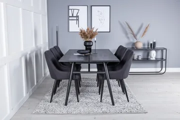 Sleek Matgruppe Forlengningsbar 195 cm Rektangulær med 6 Plaza stoler - Sort - Møbler - Bord - Spisegruppe