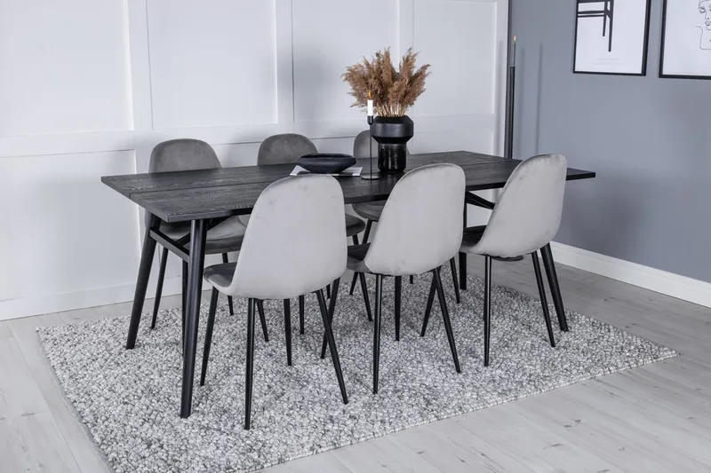 Sleek Spisebord 195 cm Uttrekkbart med 6 Polar Kjøkkenstoler