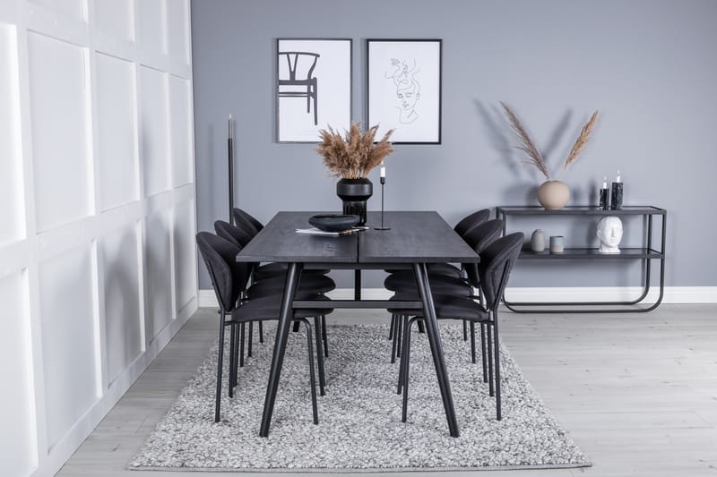 Sleek Spisegruppe Forlengningsbar 195 cm Rektangulær med 6 Vault Stoler, Sort