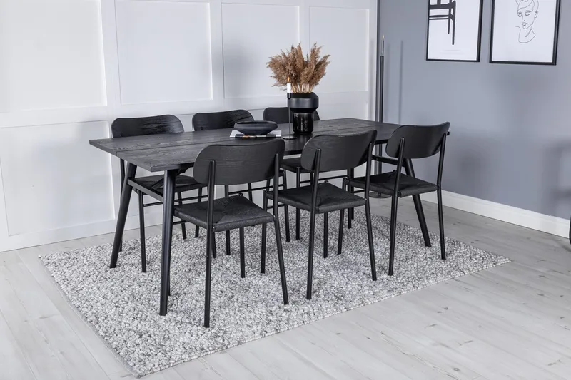 Sleek uttrekkbart spisebord 195 cm med 6 Polly spisestoler