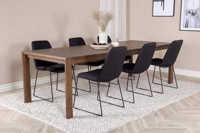 Slider Matgruppe Forlengningsbar 170 cm Rektangulær med 6 Muce stoler - Sort - Møbler - Bord - Spisegruppe