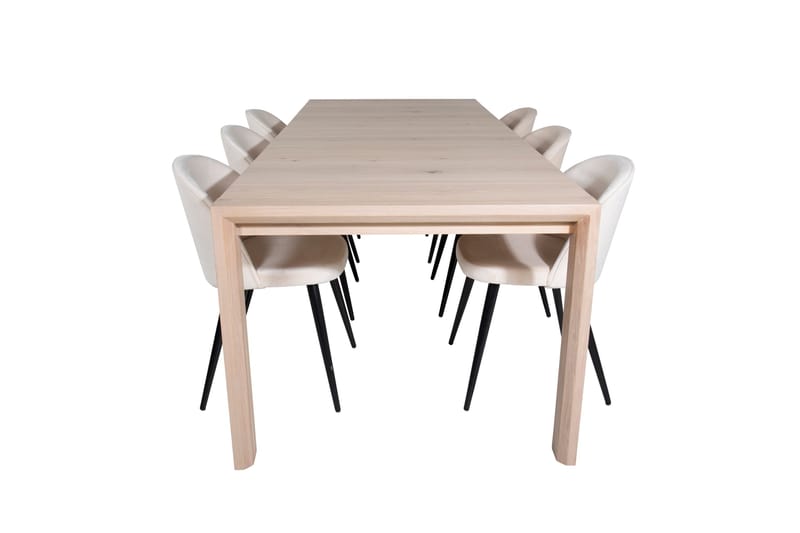 Slider Spisegruppe Forlengningsbar 170 cm Rektangulær med 6 Velvet Stoler, Beige