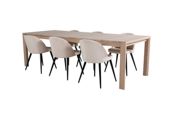 Slider Spisegruppe Forlengningsbar 170 cm Rektangulær med 6 Velvet Stoler - Beige - Møbler - Bord - Spisegruppe