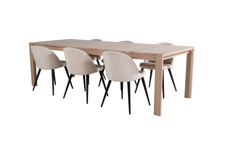 Slider Spisegruppe Forlengningsbar 170 cm Rektangulær med 6 Velvet Stoler - Beige - Møbler - Bord - Spisegruppe