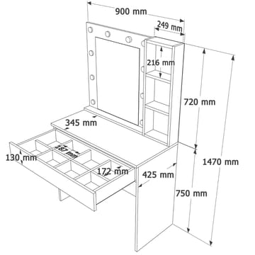 Sminkebord Hanah Home Marlowe (80 x 147 x 42,5 cm) Hvit - Hvit - Møbler - Bord - Sminkebord & toalettbord