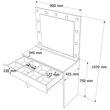 Sminkebord Hanah Home Monaire (80 x 147 x 42,5 cm) Hvit - Hvit - Møbler - Bord - Sminkebord & toalettbord