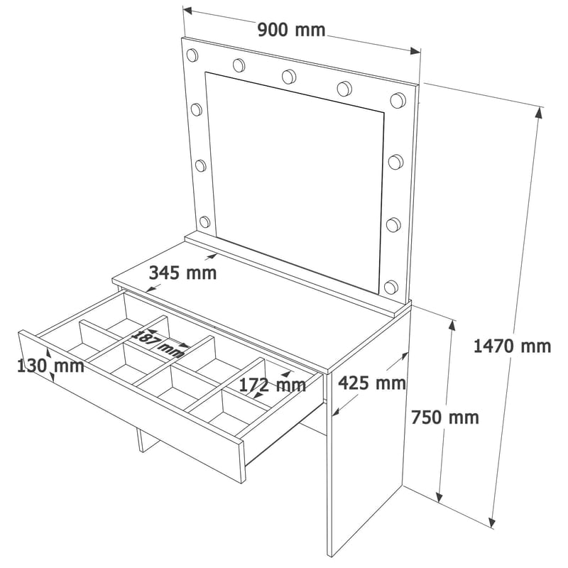 Sminkebord Hanah Home Monaire (80 x 147 x 42,5 cm) Hvit - Hvit - Møbler - Bord - Sminkebord & toalettbord
