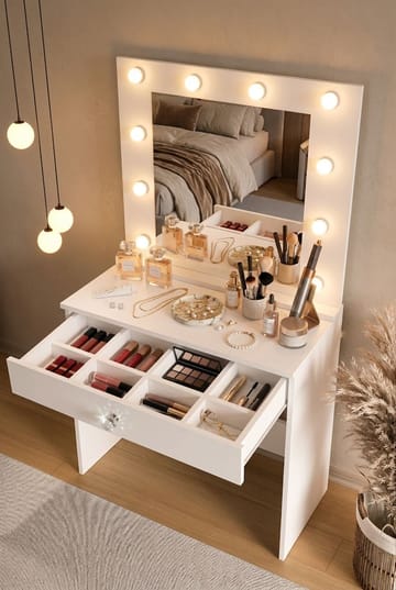 Sminkebord Hanah Home Monaire (80 x 147 x 42,5 cm) Hvit - Hvit - Møbler - Bord - Sminkebord & toalettbord