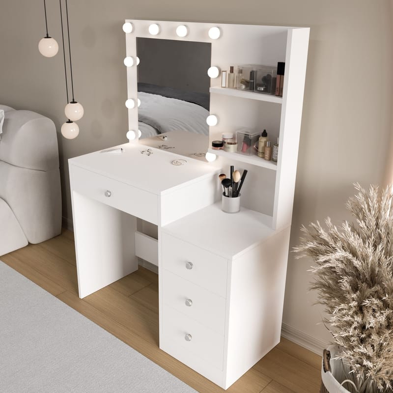 Sminkebord Hanah Home Monelle (69,4 x 135 x 40 cm) Hvit - Hvit - Møbler - Bord - Sminkebord & toalettbord