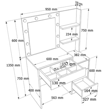 Sminkebord Hanah Home Monelle (69,4 x 135 x 40 cm) Hvit - Hvit - Møbler - Bord - Sminkebord & toalettbord
