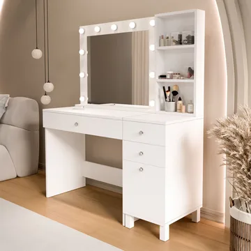 Sminkebord Hanah Home Monroe (125,4 x 147 x 44,5 cm) Hvit - Hvit - Møbler - Bord - Sminkebord & toalettbord