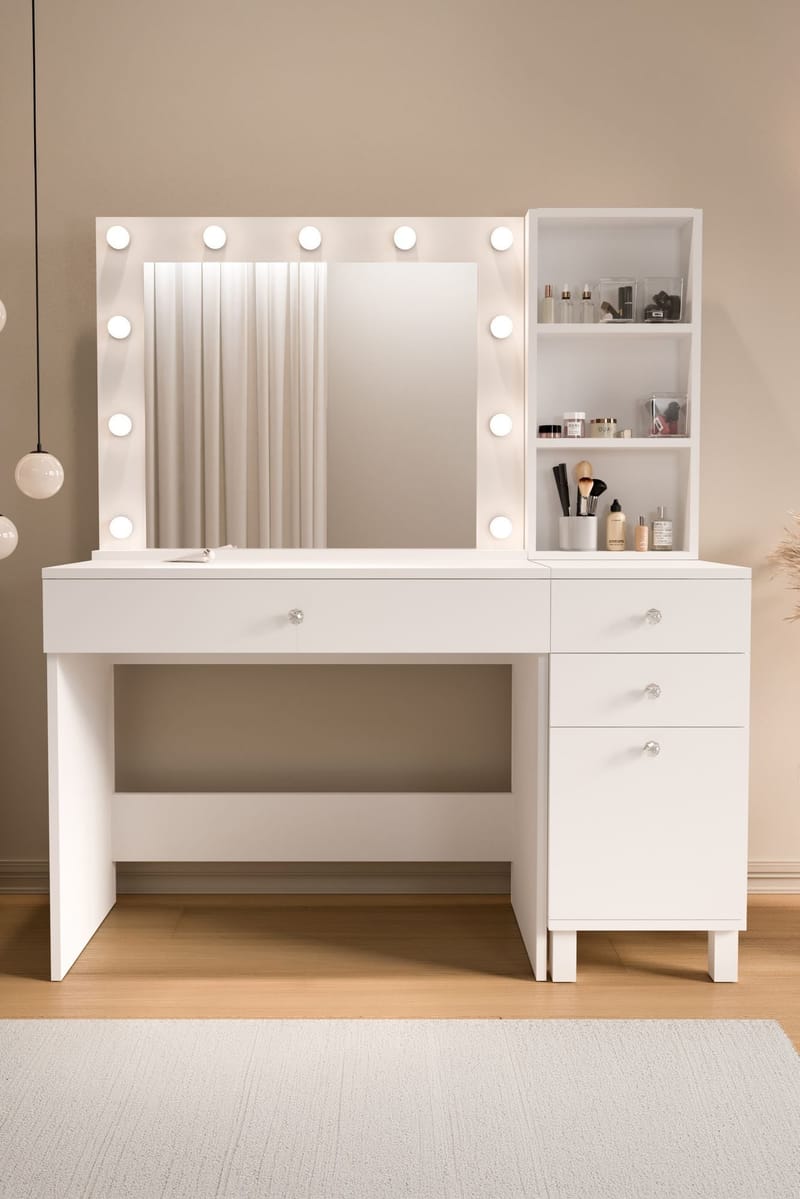 Sminkebord Hanah Home Monroe (125,4 x 147 x 44,5 cm) Hvit - Hvit - Møbler - Bord - Sminkebord & toalettbord