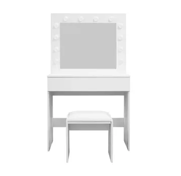 Glow Lite sminkebord 80 cm med speil, skuffer og krakk – LED-belysning - Hvit - Møbler - Bord - Sminkebord & toalettbord