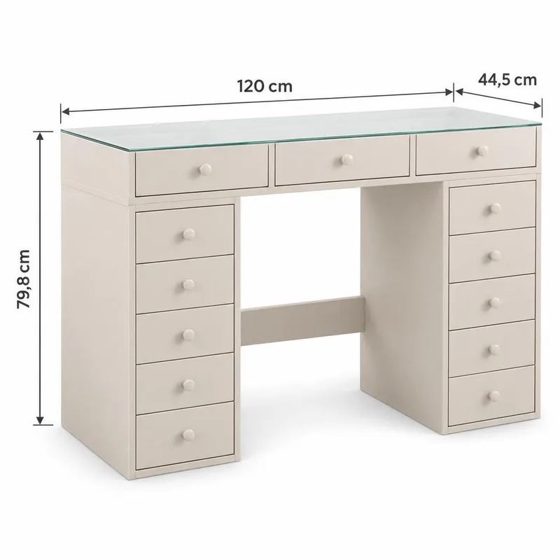 Glow Sminkebord 120 cm med Glassplate Oppbevaring og Skuffer samt Speil 80 cm med Belysning - Beige - Møbler - Bord - Sminkebord & toalettbord