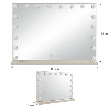 Glow Sminkebord 120 cm med Glassplate Oppbevaring og Skuffer samt Speil 80 cm med Belysning - Beige - Møbler - Bord - Sminkebord & toalettbord
