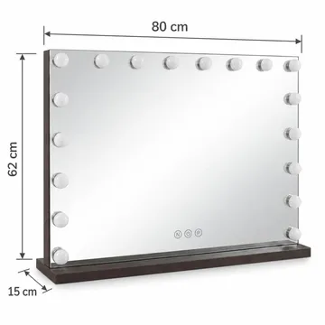 Glow Sminkebord 120 cm med Glassplate Oppbevaring og Skuffer samt Speil 80 cm med Belysning - Brun - Møbler - Bord - Sminkebord & toalettbord