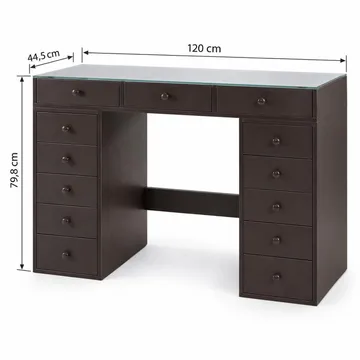 Glow Sminkebord 120 cm med Glassplate Oppbevaring og Skuffer samt Speil 80 cm med Belysning - Brun - Møbler - Bord - Sminkebord & toalettbord