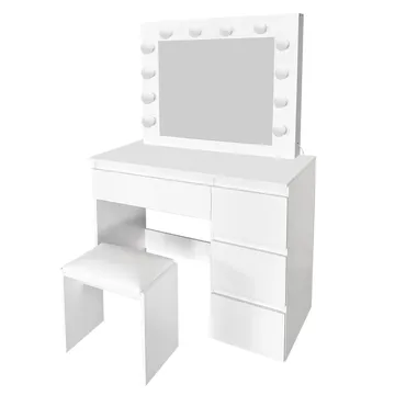 Glow Sminkebord 94 cm med speil, skuffer og krakk – LED-belysning - Hvit - Møbler - Bord - Sminkebord & toalettbord